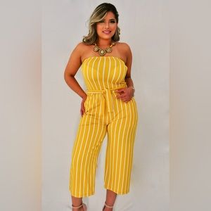 ‘Oh Honey!' Mustard Stretch Knit Jumpsuit